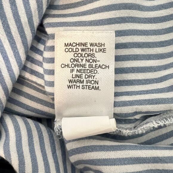 J Jill Womens Coastal Popover Blouse XL Blue White Pinstripe Roll Tab Sleeves - Picture 8 of 8